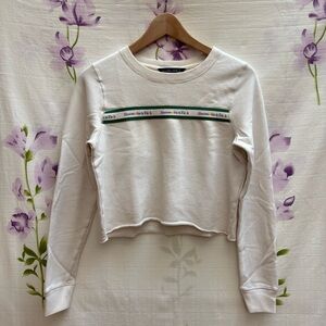 Abercrombie And Fitch White Cropped Crew Neck Sweater Green Tape Logo